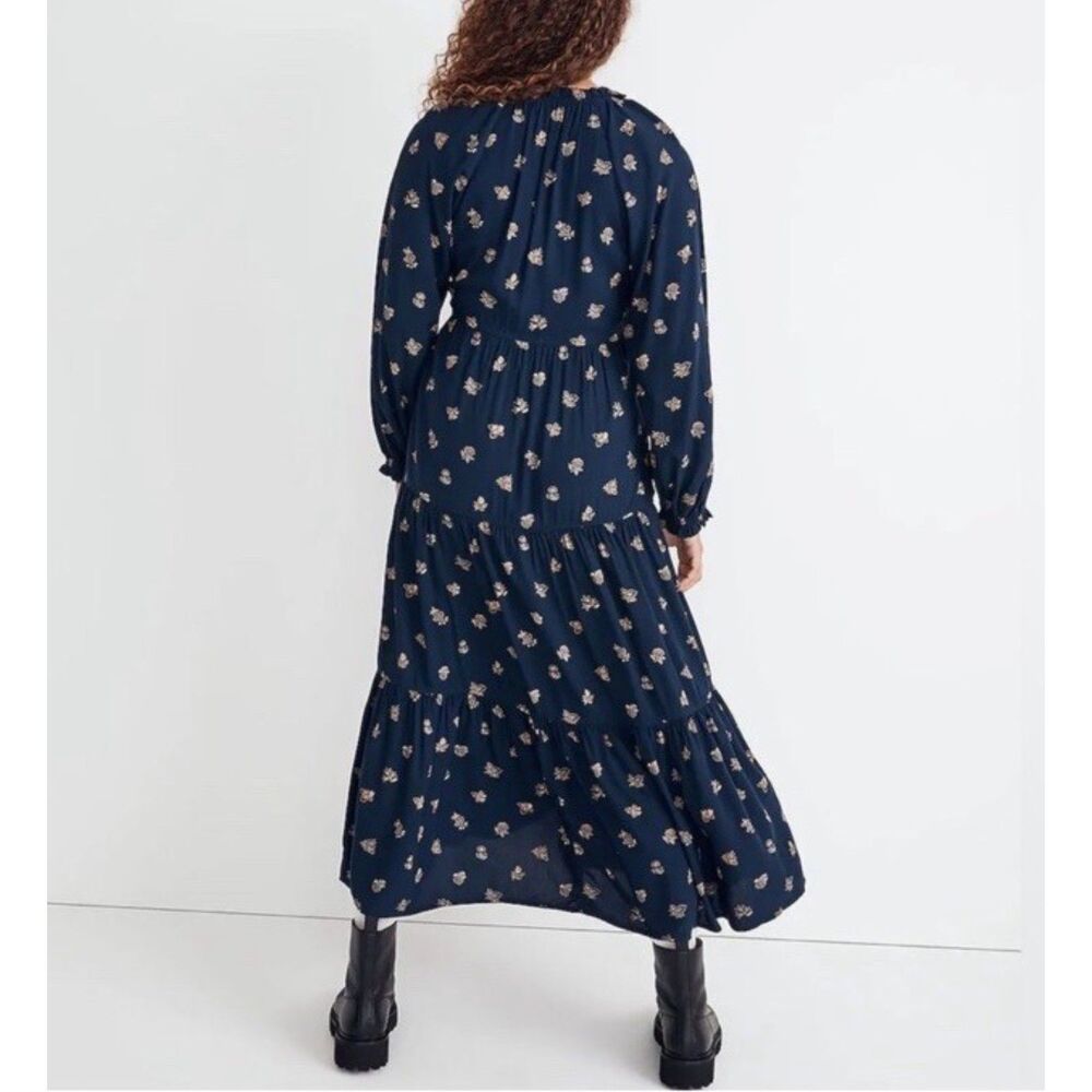 Madewell Challis Midi Blue Long Sleeve Dress, size L - Picture 2 of 6